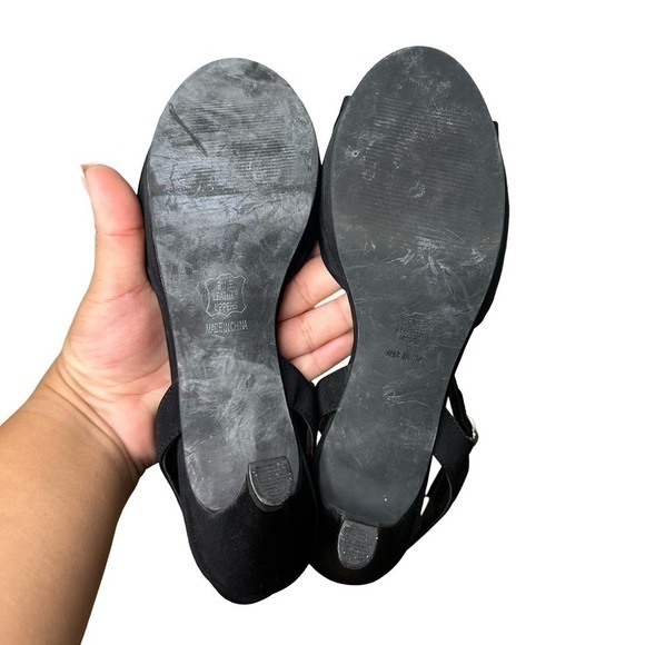 Rose Petals Black Heels Rhinestone Open Toe Size 8 - Picture 3 of 7